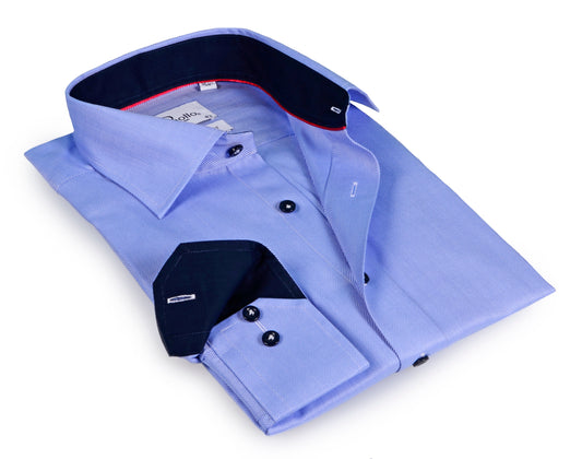 Lt Blue Long Sleeve Shirt with contract trimming // Dual cuffs// contemporary fit